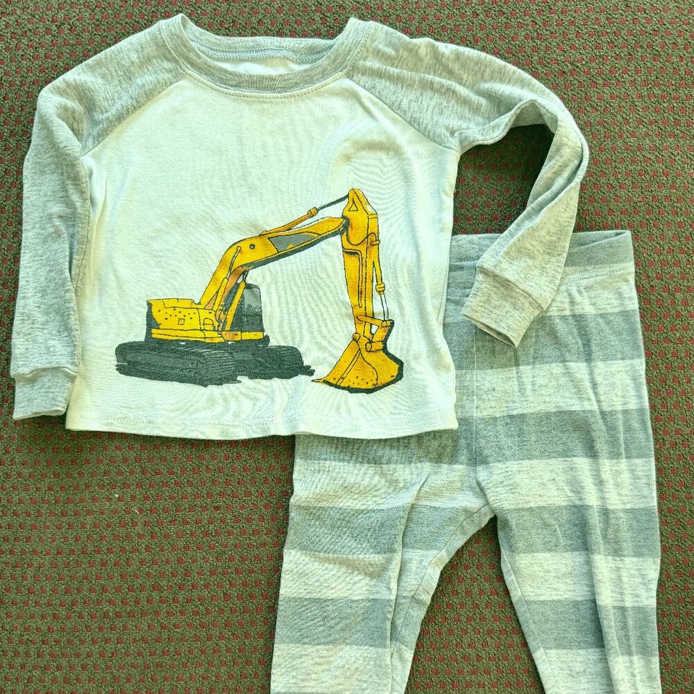 Toddler Boy Outfit 24M Excavator Shirt and Jogger Pants Set